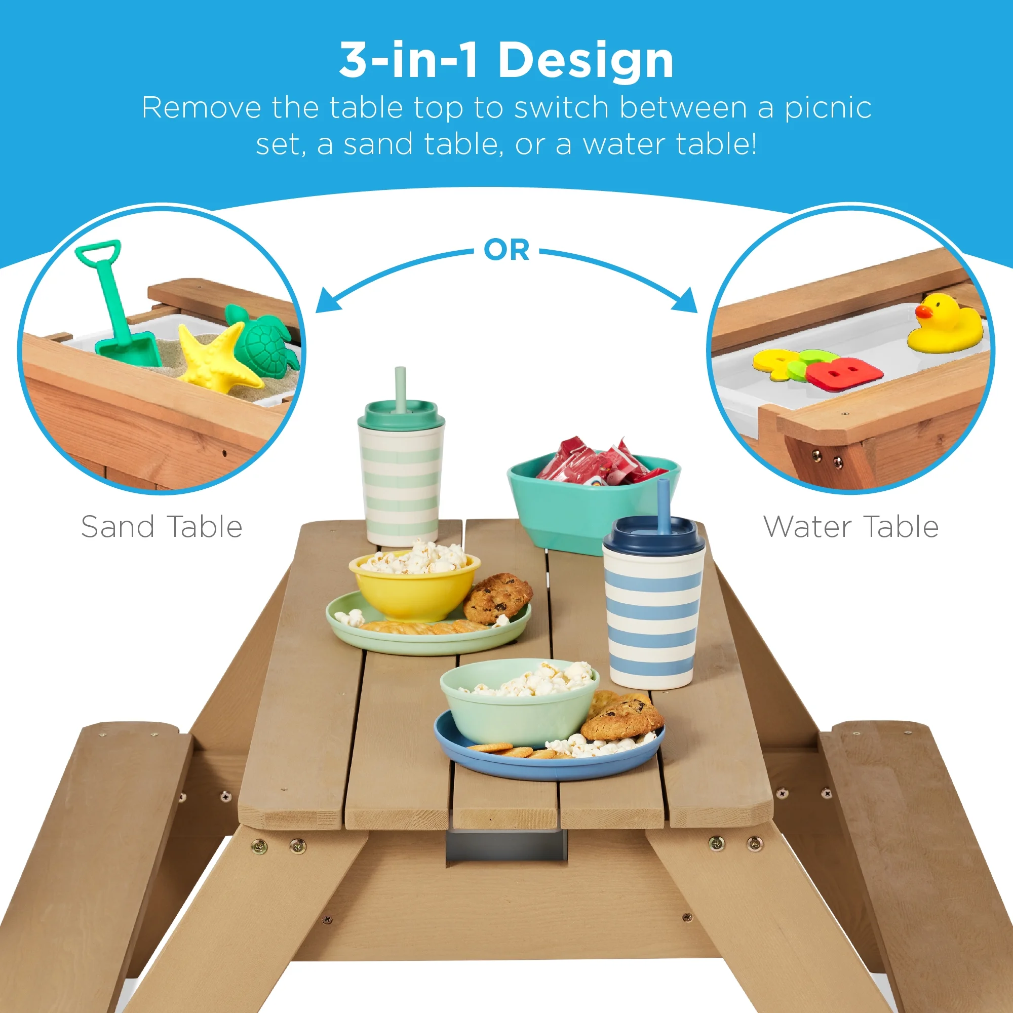 Best Choice Products Kids 3-in-1 Outdoor Convertible Activity Sand & Water Picnic Table w/ Umbrella - Navy