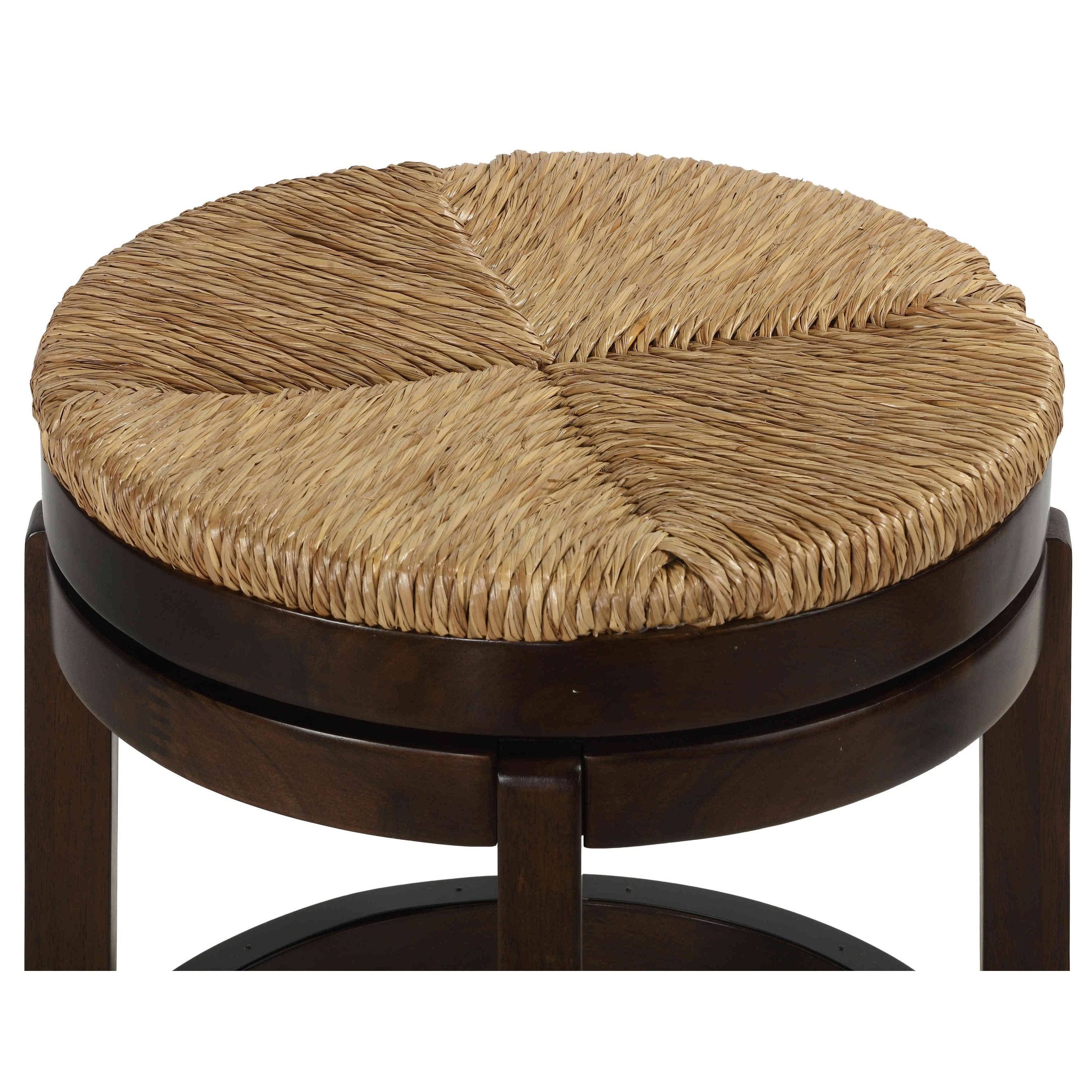 Cortesi Home Hennepin Solid Wood Backless Swivel Counter Stool, 24 inch Straw Seat, Size: 24 Counter Height, Brown
