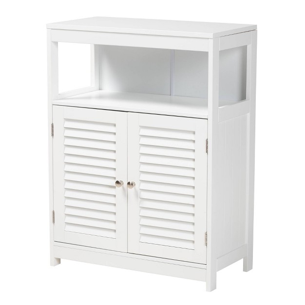 Rivera Wood And Metal 2 Door Bathroom Storage Cabinet White silver Baxton Studio