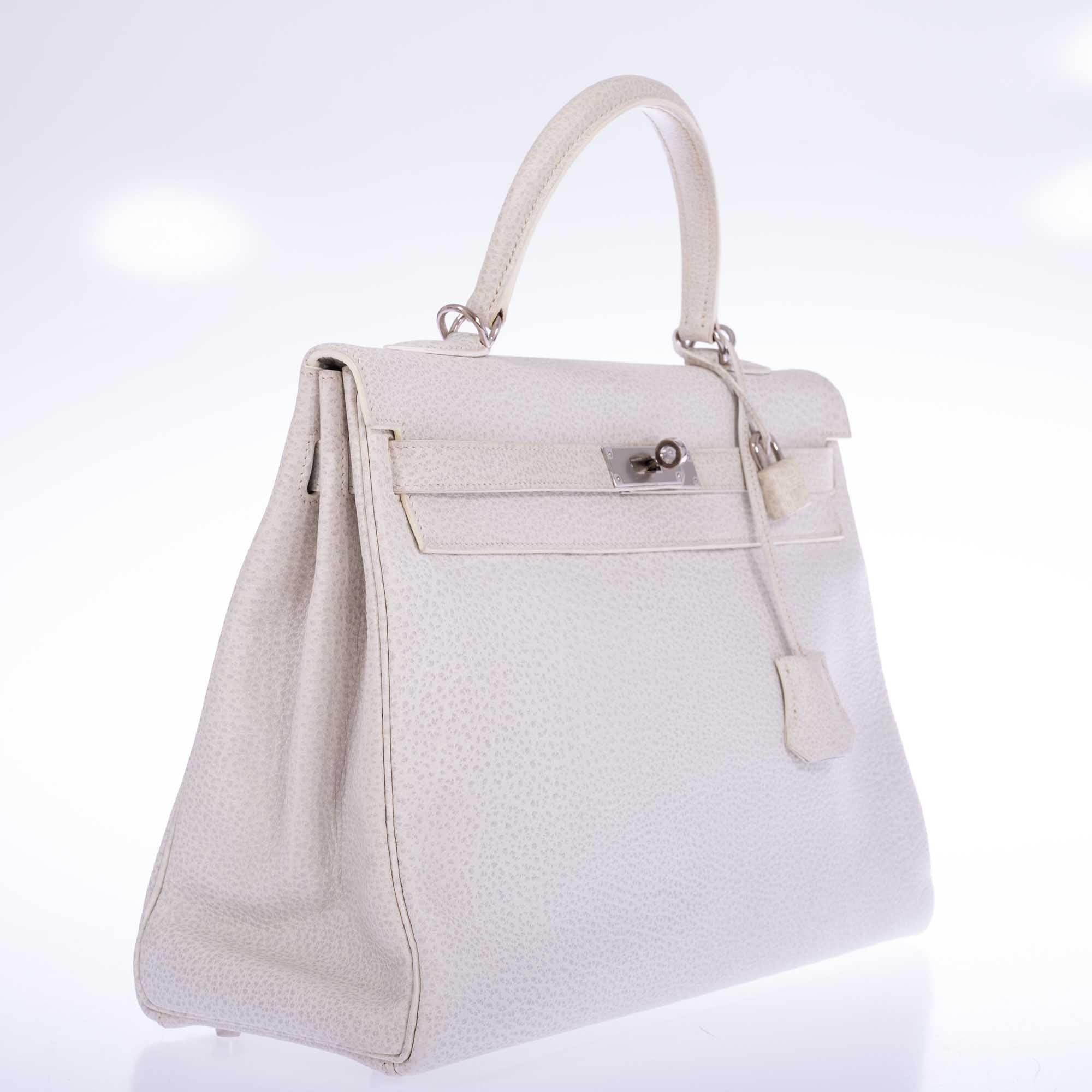 Hermès Kelly 35 Retourné Dalmatian White Buffalo Skipper Palladium Hardware