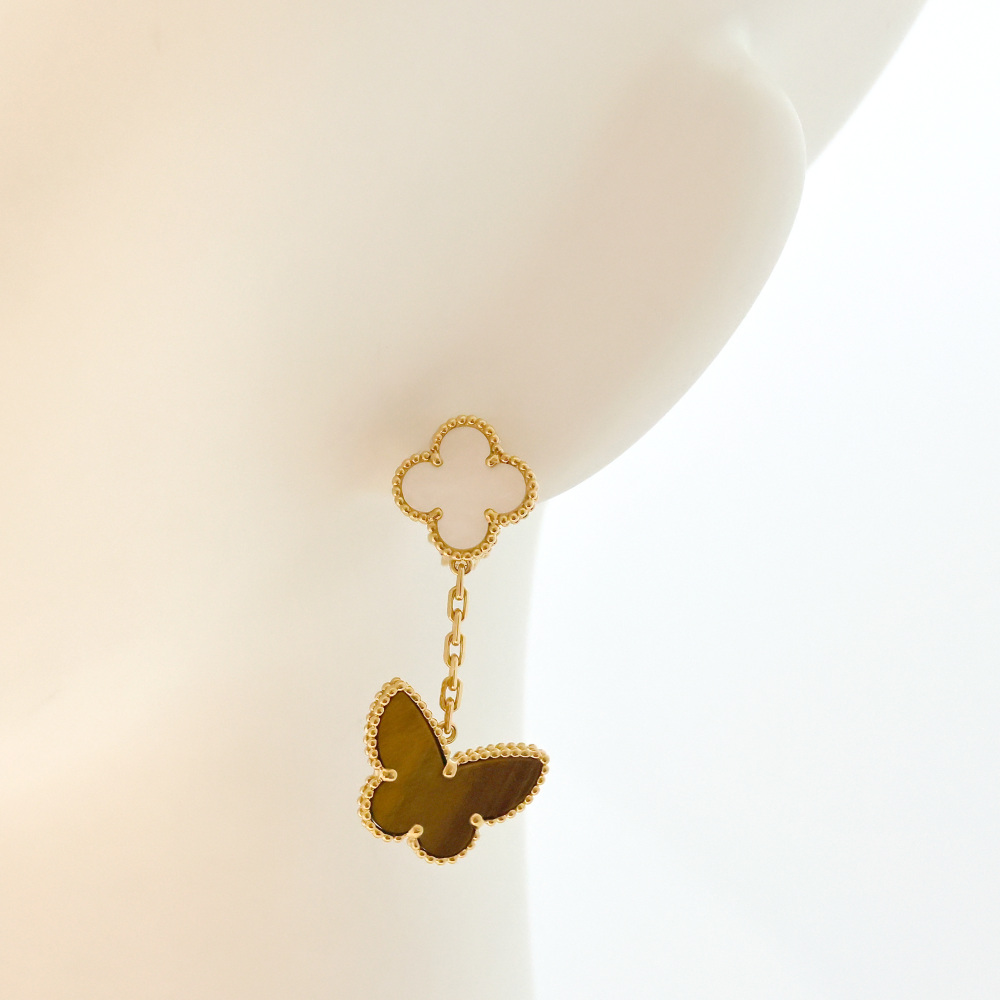 Van Cleef & Arpels Lucky Alhambra 2 Motifs Earrings 18K Yellow Gold VCARD79800