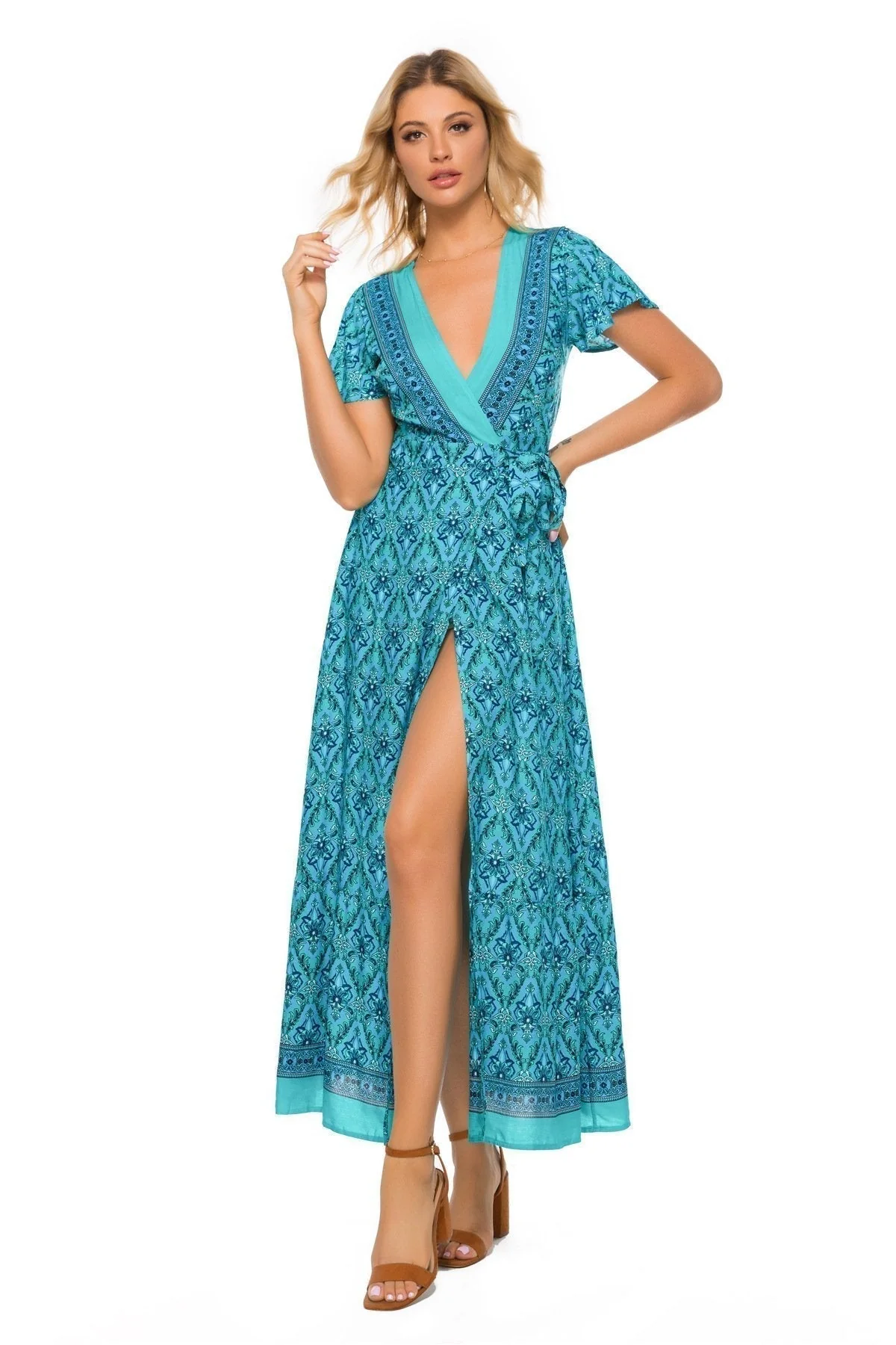 Floral Wrap Maxi Dress | Bohemian V-Neck Ankle LengthClistos