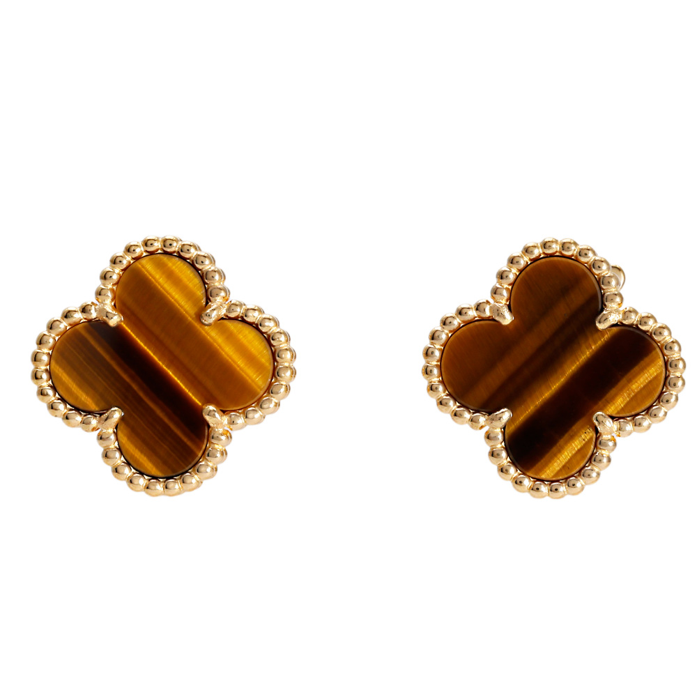 Van Cleef & Arpels Vintage Alhambra Earrings 18K Yellow Gold Tiger Eye VCARD40500