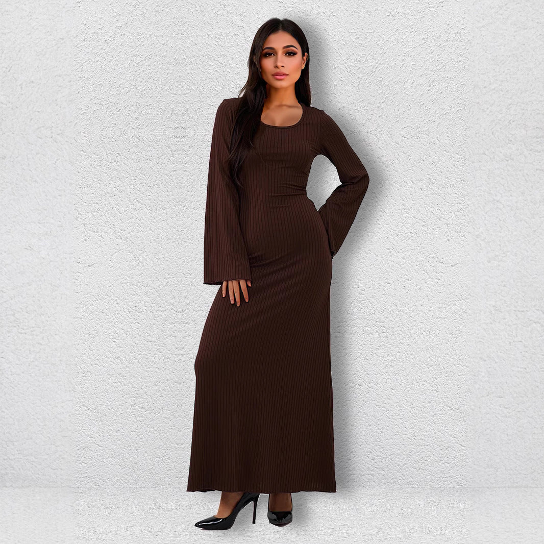 Ribbed Knit Maxi Dress with Tie WaistClistos