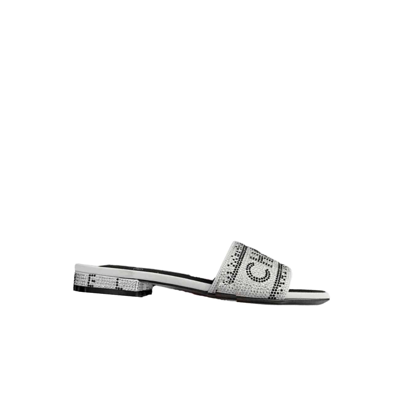 Chanel 24P Beaded Diamond Slippers Silver