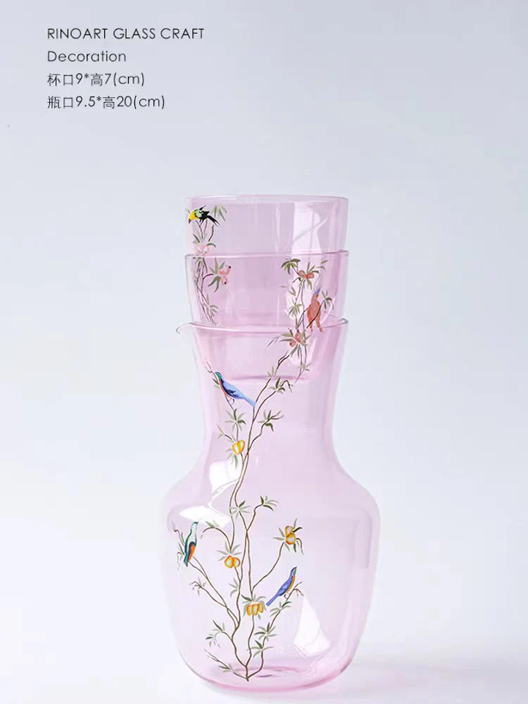 DC154 - Venice Antique Glass/Rare Bird Series Cold Water Jug Juice Jug Wine Decanter Set of 1 Jug and 2 Cups