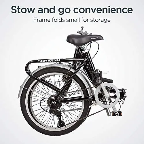 Schwinn Loop 20″ Folding Bike – 7-Speed, Step-Through Frame, Cargo Rack & Pannier Bag Included