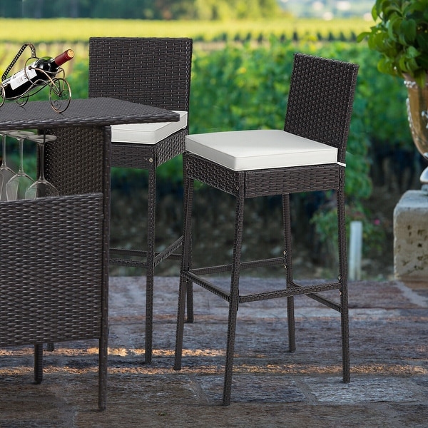 Set of 2/4 Patio Wicker Barstools with Seat Cushion and Footrest