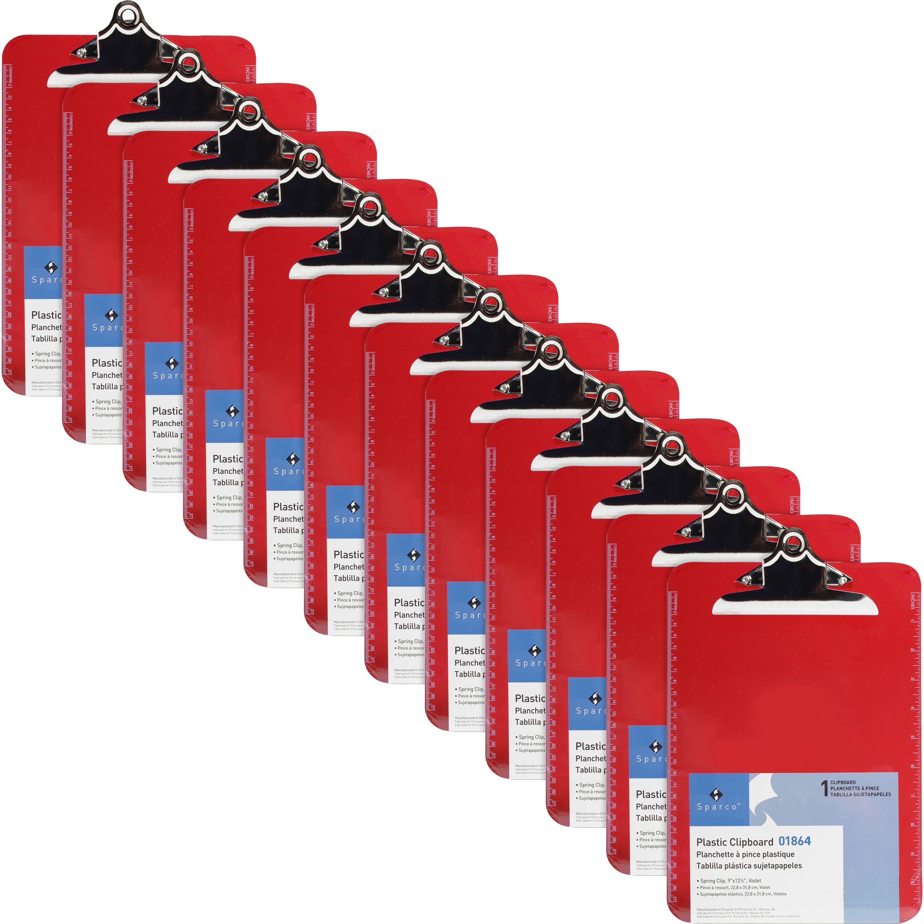 Business Source, Bsn01864bx, Spring Clip Plastic Clipboard, 12 / Box, Red