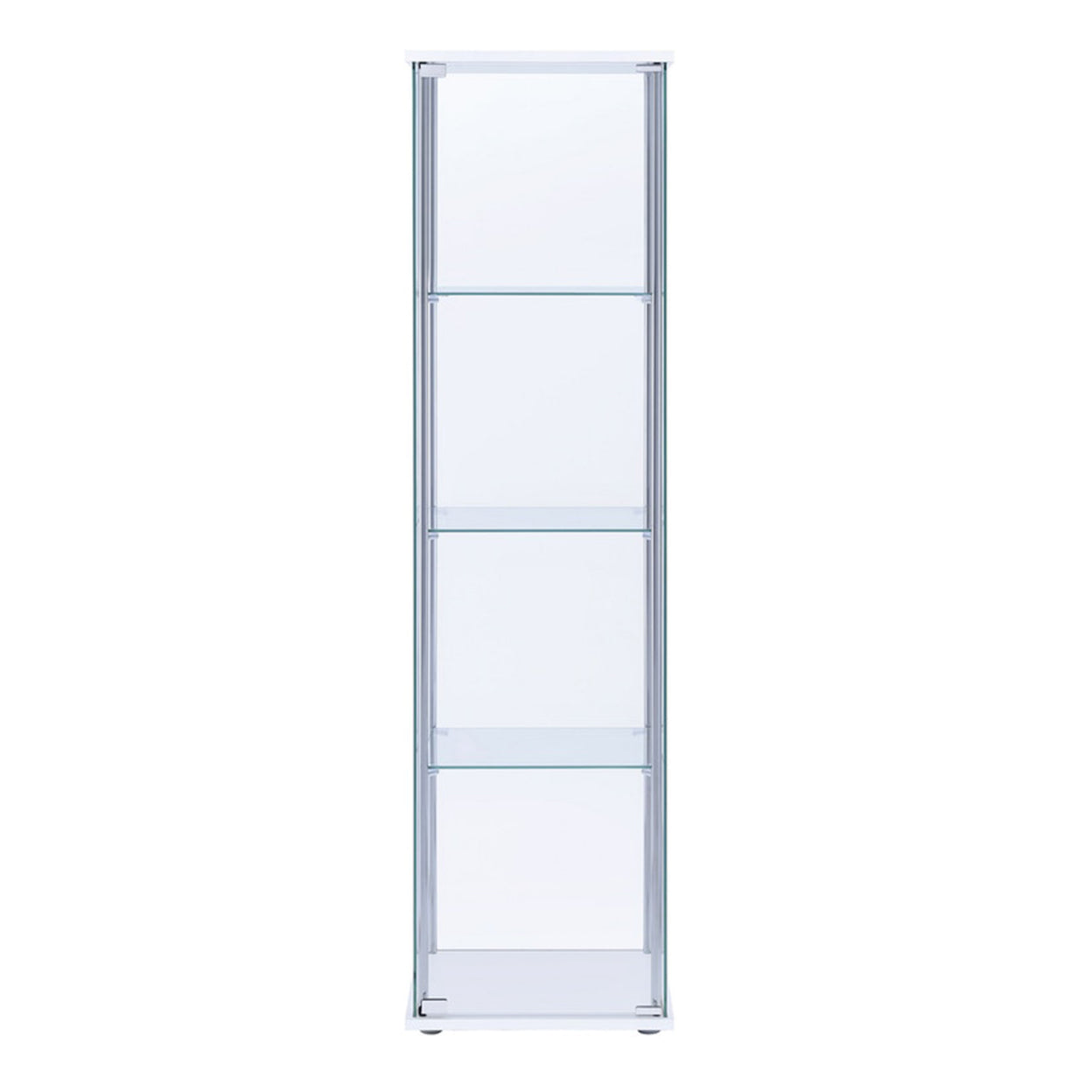 Glass and Metal Curio Cabinet with 4 Shelves, Clear and White- Saltoro Sherpi