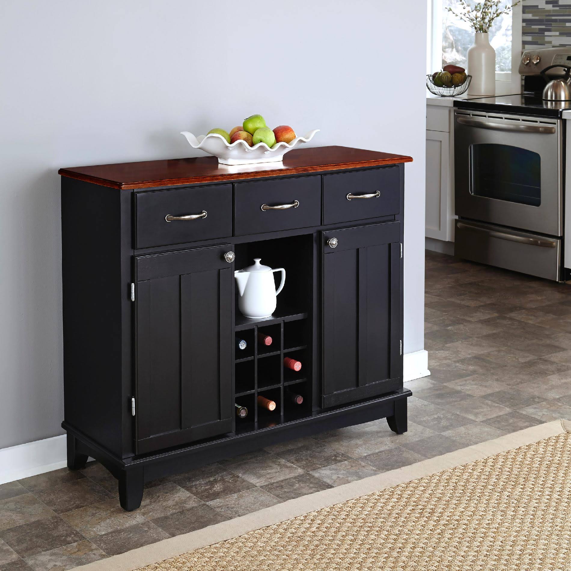 Home Styles Furniture 5100-0042 Black Buffet with Cherry Wood Top