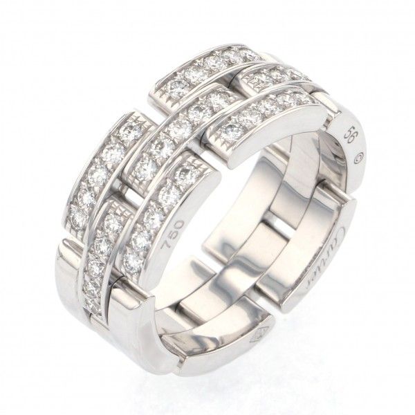 Cartier Mayon Pantale Triple Half Pave Diamond Ring 18K White Gold