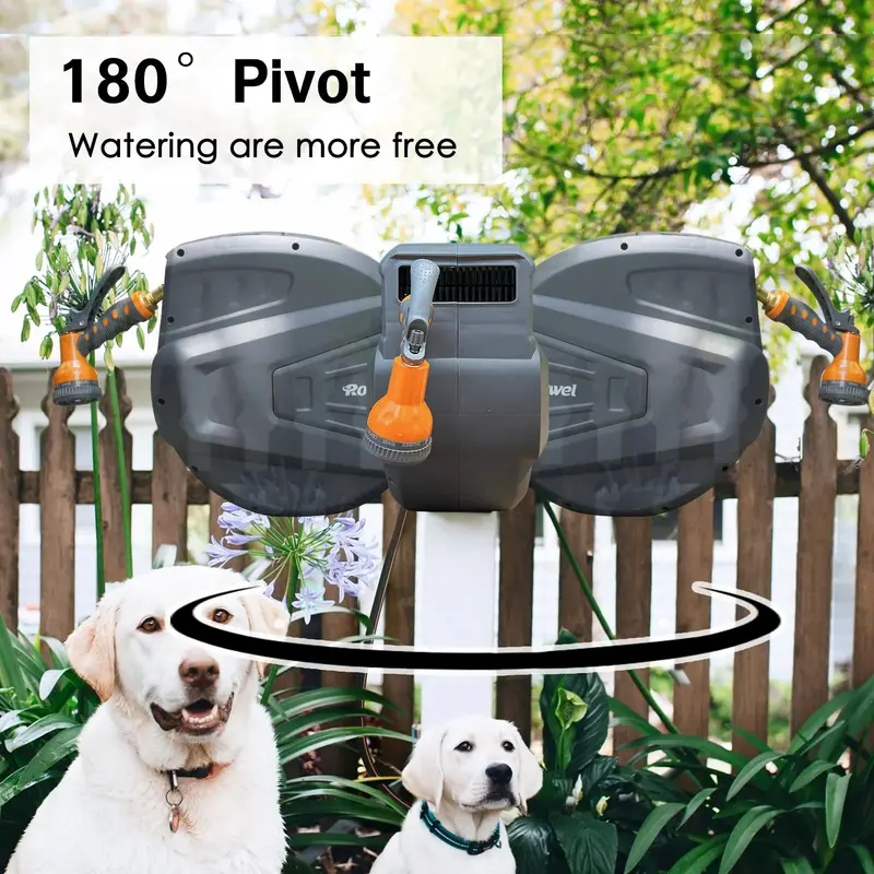 Roywel Retractable Garden Hose Reel – 65-Foot, 1/2-Inch Auto-Rewind System