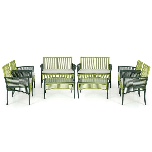 Costway 4PCS/8PCS Patio Round Wicker Conversation Set with Cushions