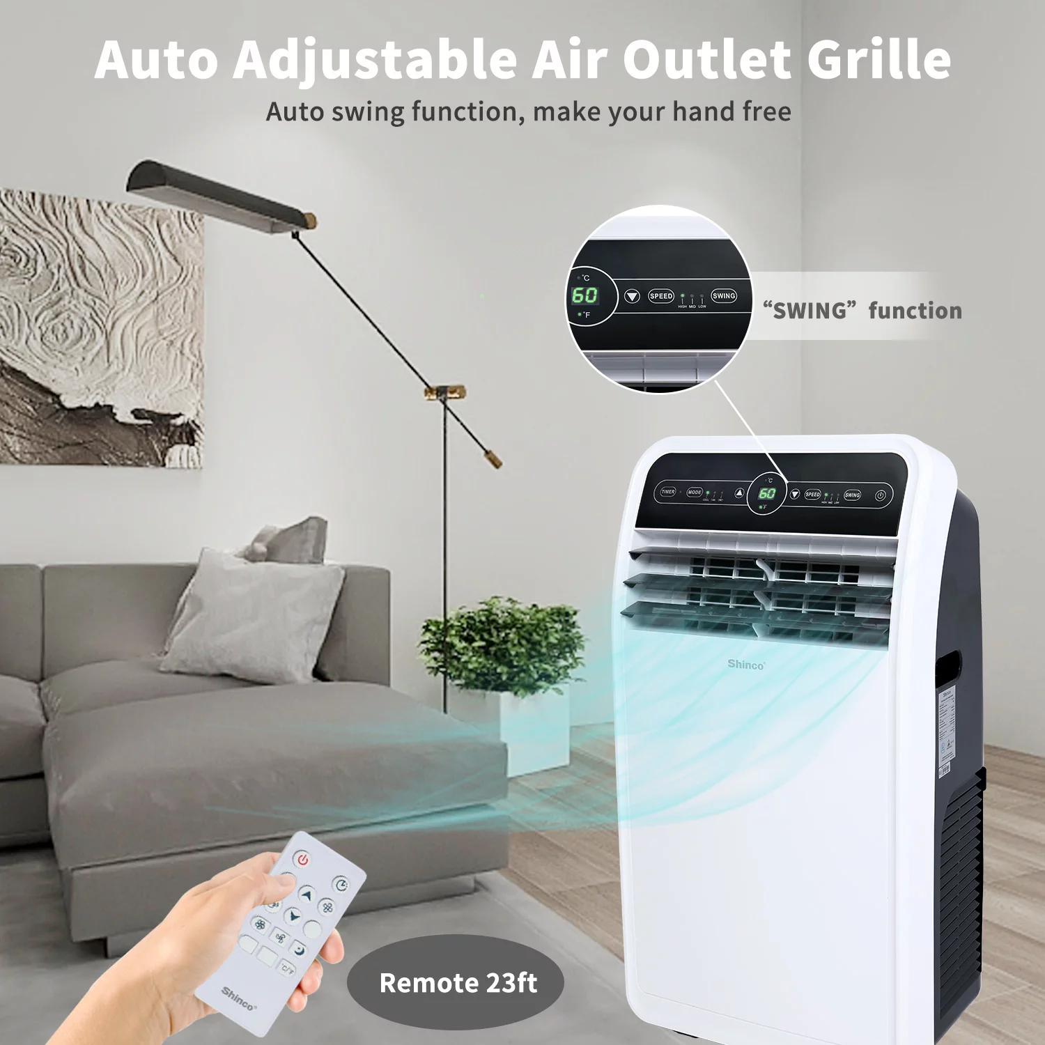 Shinco 7800BTU SACC(12,000 BTU ASHRAE) 3 in 1 Portable Air Conditioner, Air Cooler with Remote Control / Window Kit