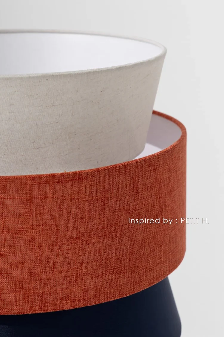 LA047 - HERM@S Classic Linen Blue Orange Spliced Floor Lamp Mesh Printing 3-color Light Study Living Room Bedroom