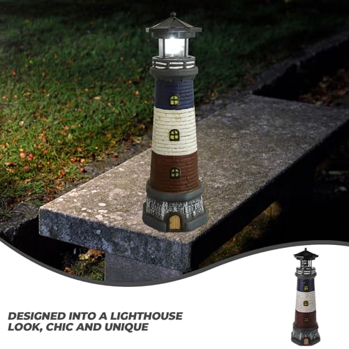 Yardwe Solar Garden Lighthouse Decor, Resin Waterproof Solar-Powered Lighthouse Statue for Yard, Lawn, and Patio, 4.72 X 4.72 X 14.76 Inches, Black