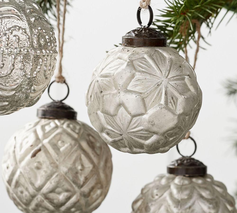 Mercury Glass Adorned Ornament Set - Silver  sgtnighsdesigns