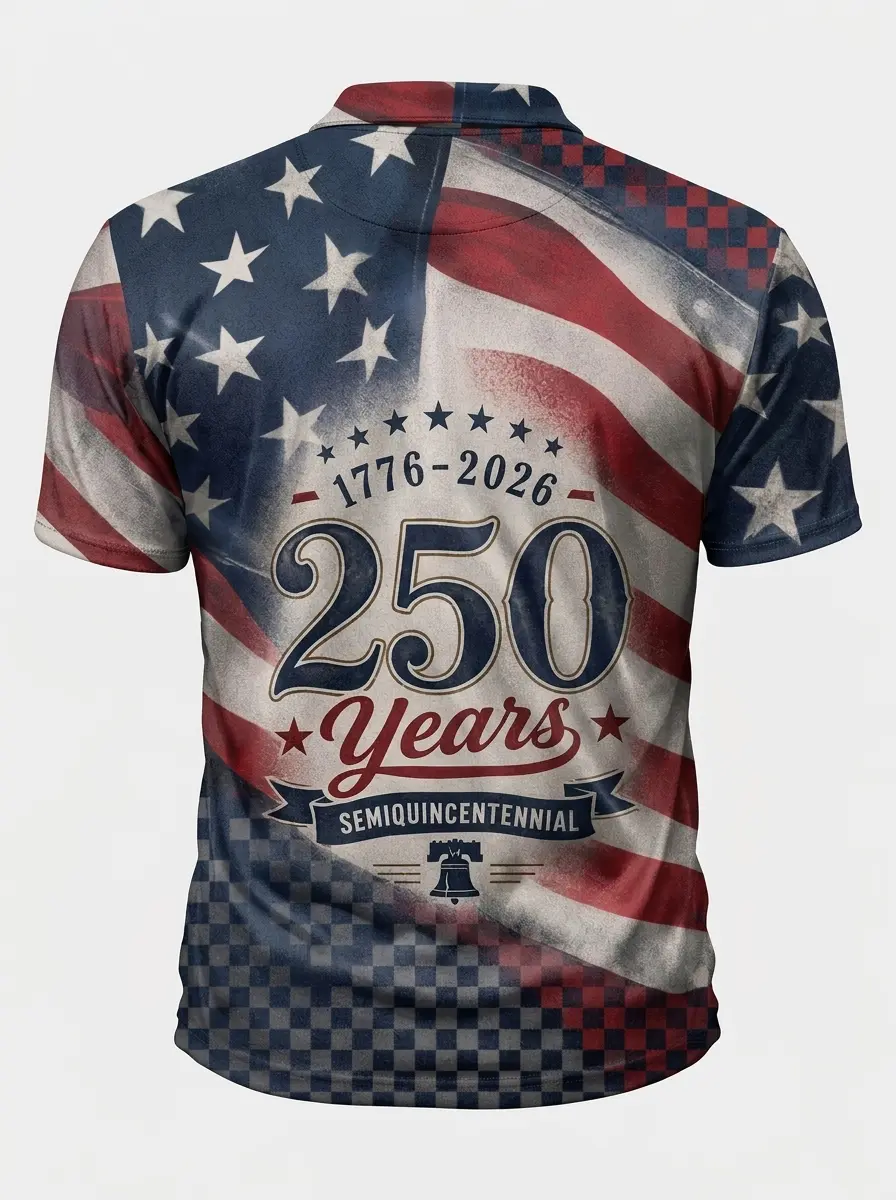 Moisture Wicking Golf Polo 3D 250th Anniversary 1776-2026 Semiquincentennial Flag Button Short Sleeve Golf Polo Shirt
