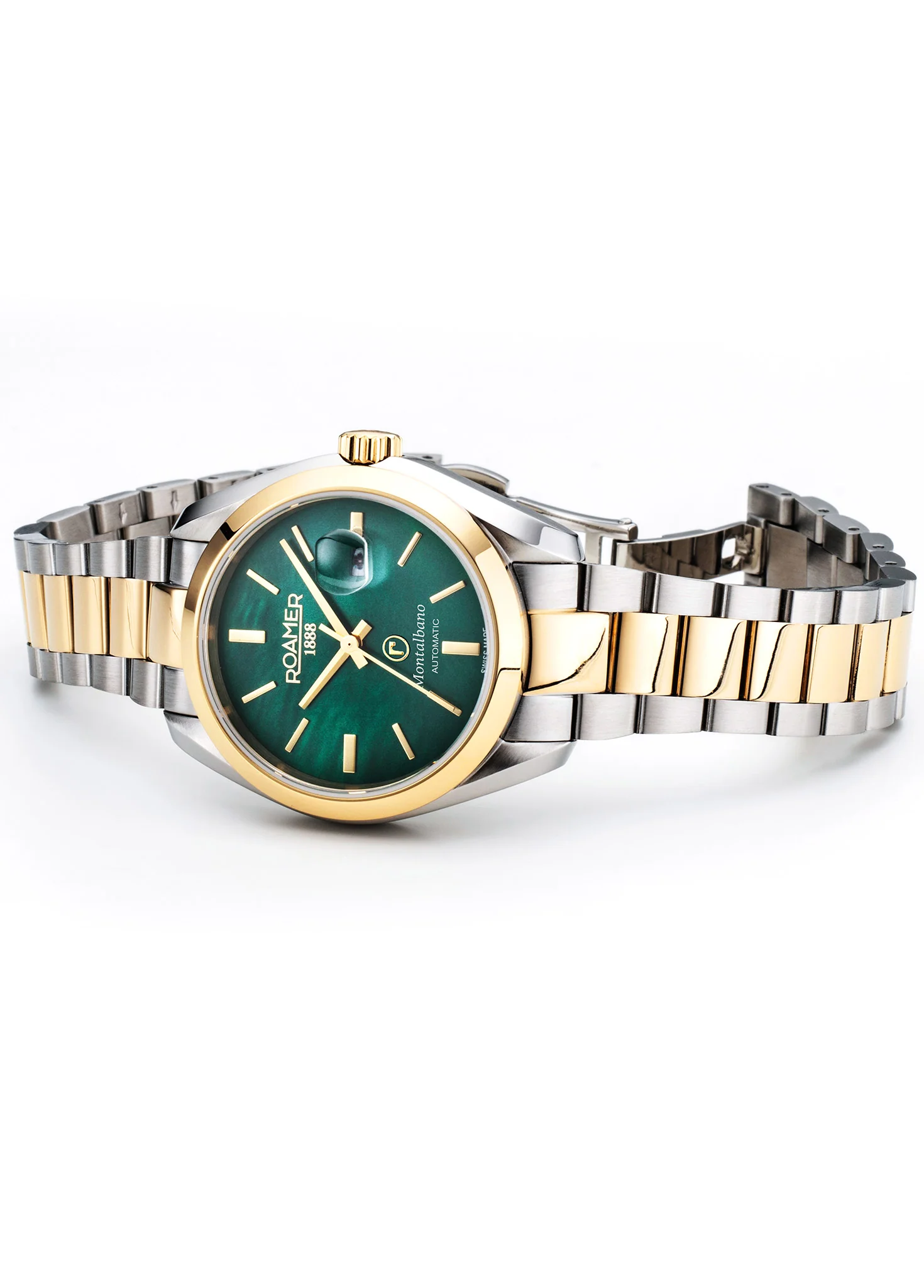 Montalbano Ladies 31mm Automatic Three-Hand Date Green MOP Dial Two-Tone Bracelet Sapphire glass Stainless Steel swiss watch