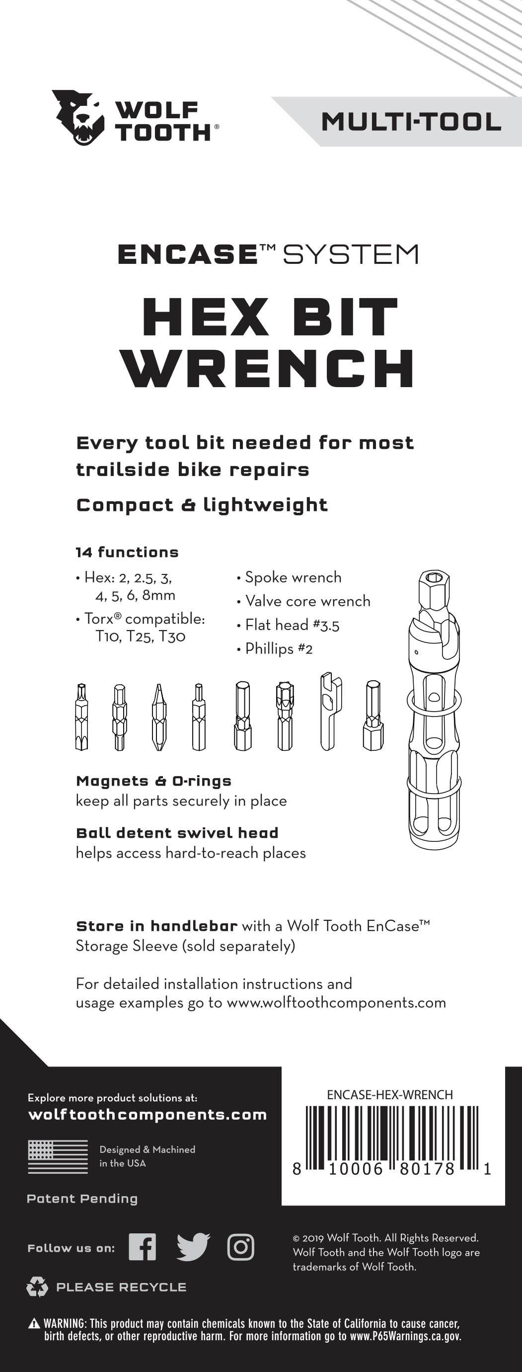 Wolf Tooth Encase System Hex Bit Wrench Multi Tool