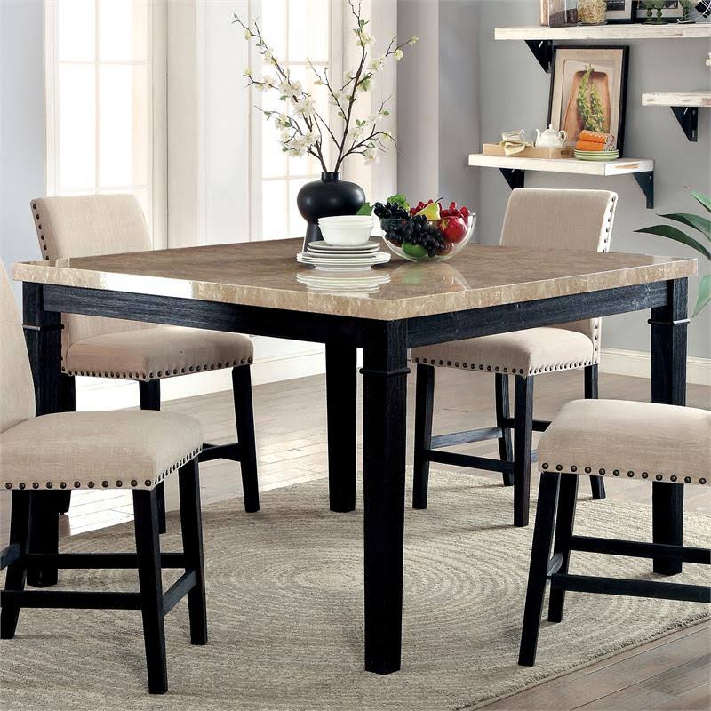 Furniture of America Larns Black Wood Counter Height Table with Faux Marble Top