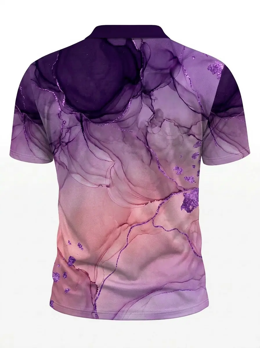 Moisture Wicking Golf Polo 3D Purple Pink Watercolor Texture Button Short Sleeve Golf Polo Shirt