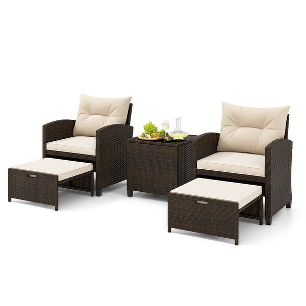 Costway 5 Piece Patio Rattan Furniture with 2 Ottomans and Tempered