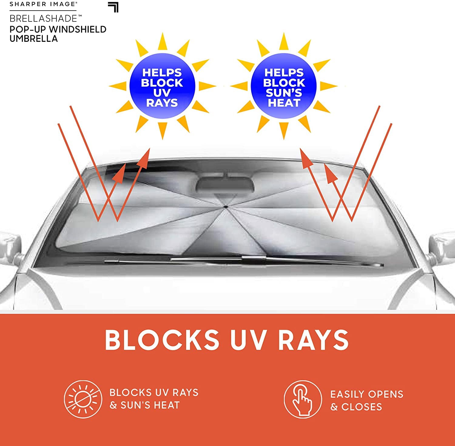 Sharper Image BrellaShade Pop-up Windshield Umbrella, Protects from UV Rays and Sun's Heat, Black