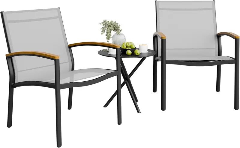 Shintenchi 3-Piece Textilene Bistro Set – Compact Outdoor Conversation Set with Table