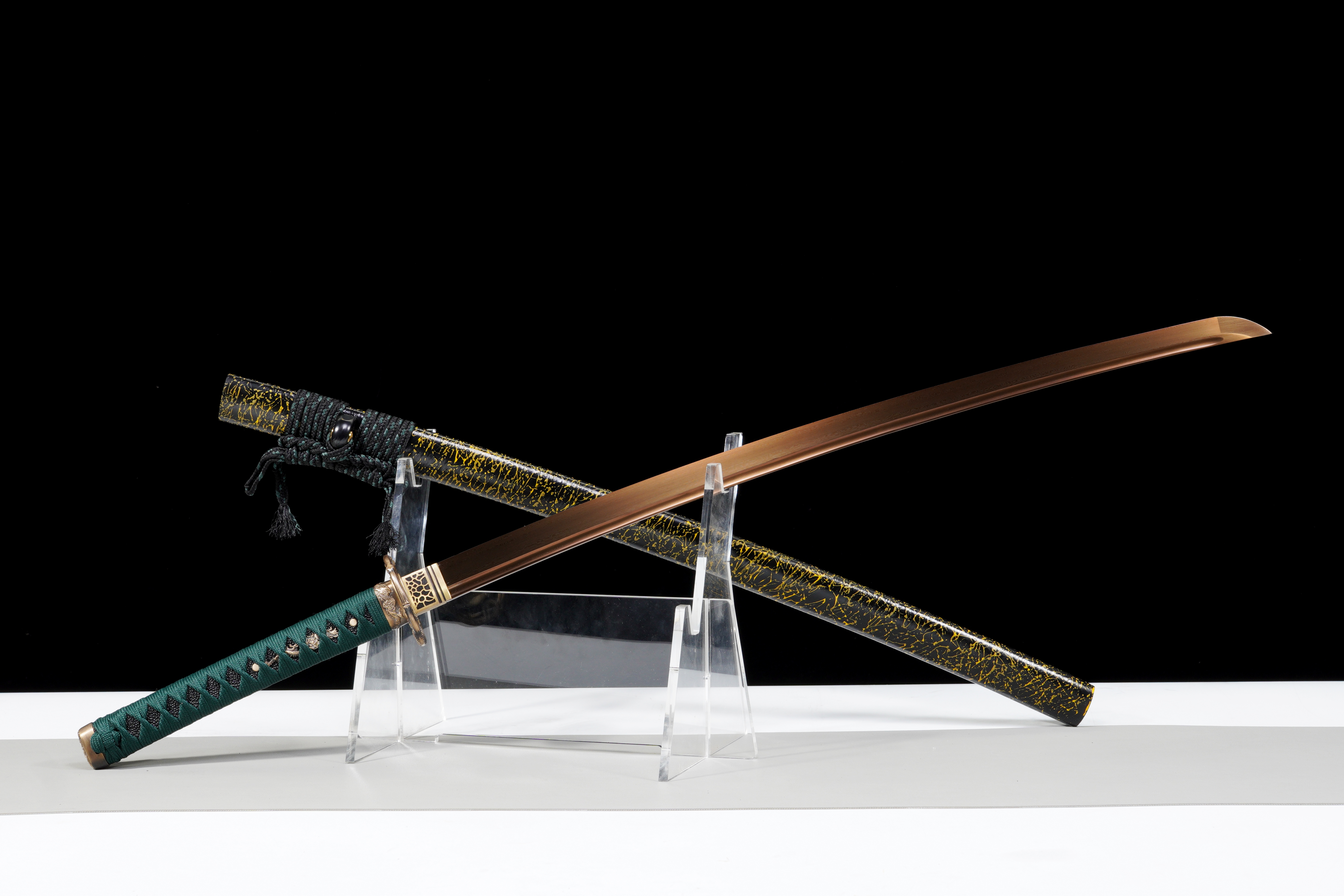 Kinja Katana - Hand Forged One-Piece Damascus Blade, Full Tang, Baked Gold (Golden Snake)