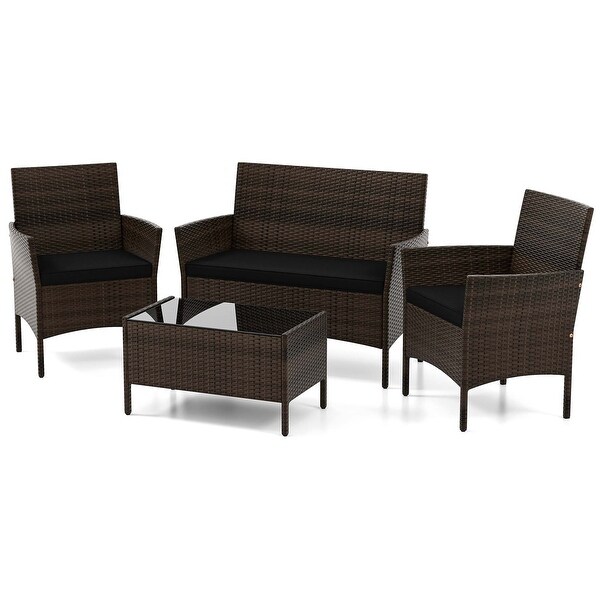 Costway 4 PCS Patio Furniture Set with Washable Cushions and Tempered