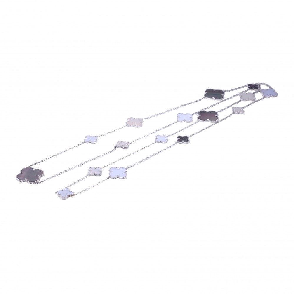 Van Cleef & Arpels Magic Alhambra Necklace 16 Motifs 18K White Gold Mother of Pearl VCARN19000