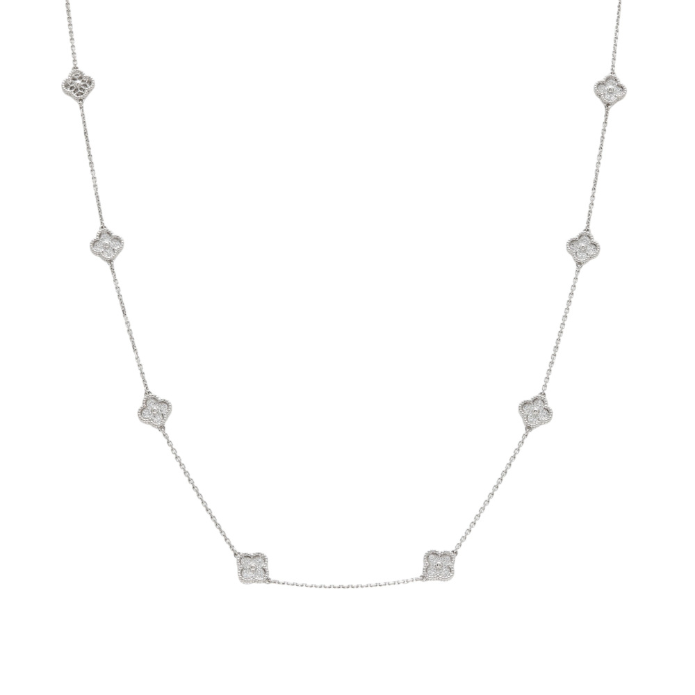 Van Cleef & Arpels Sweet Alhambra Necklace 16 Motifs 18K White Gold Diamond VCARO85A00