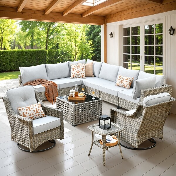 HOOOWOOO 10piece Wicker Patio Furniture Set Sectional Sofa with Swivel Chair