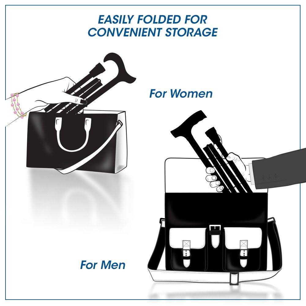 Chrome Plated Slim Line Fritz Walking Cane with Folding, Adjustable Black Aluminum Shaft