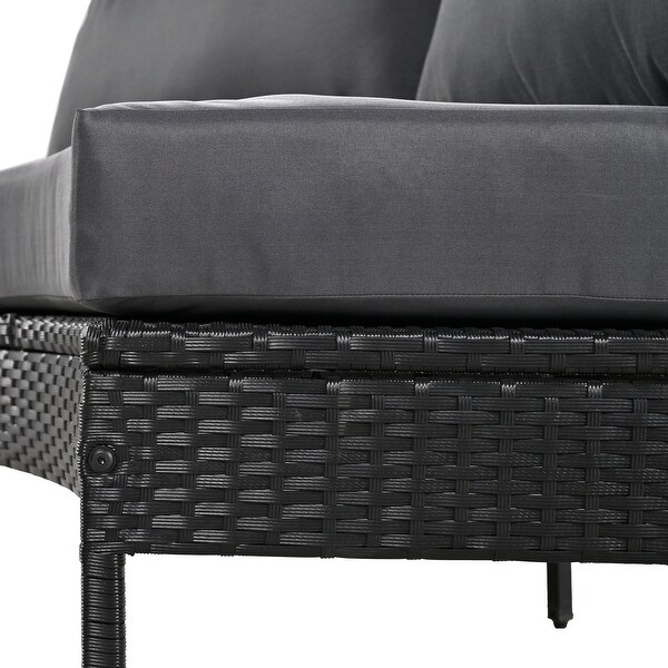 3 Piece Patio Furniture Set,Round Wicker Sectional Sofa with Cushions