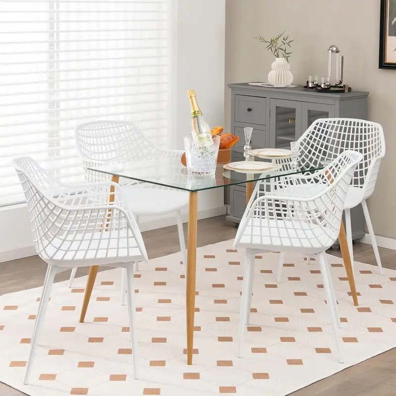 Set of 4 Modern Black Dining Chairs – Powder-Coated Steel Frame, 15″ Backrest