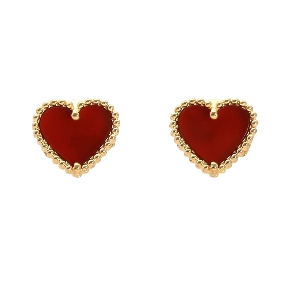 Van Cleef & Arpels Sweet Alhambra Heart Earrings 18K Rose Gold Carnelian VCARN6BP00