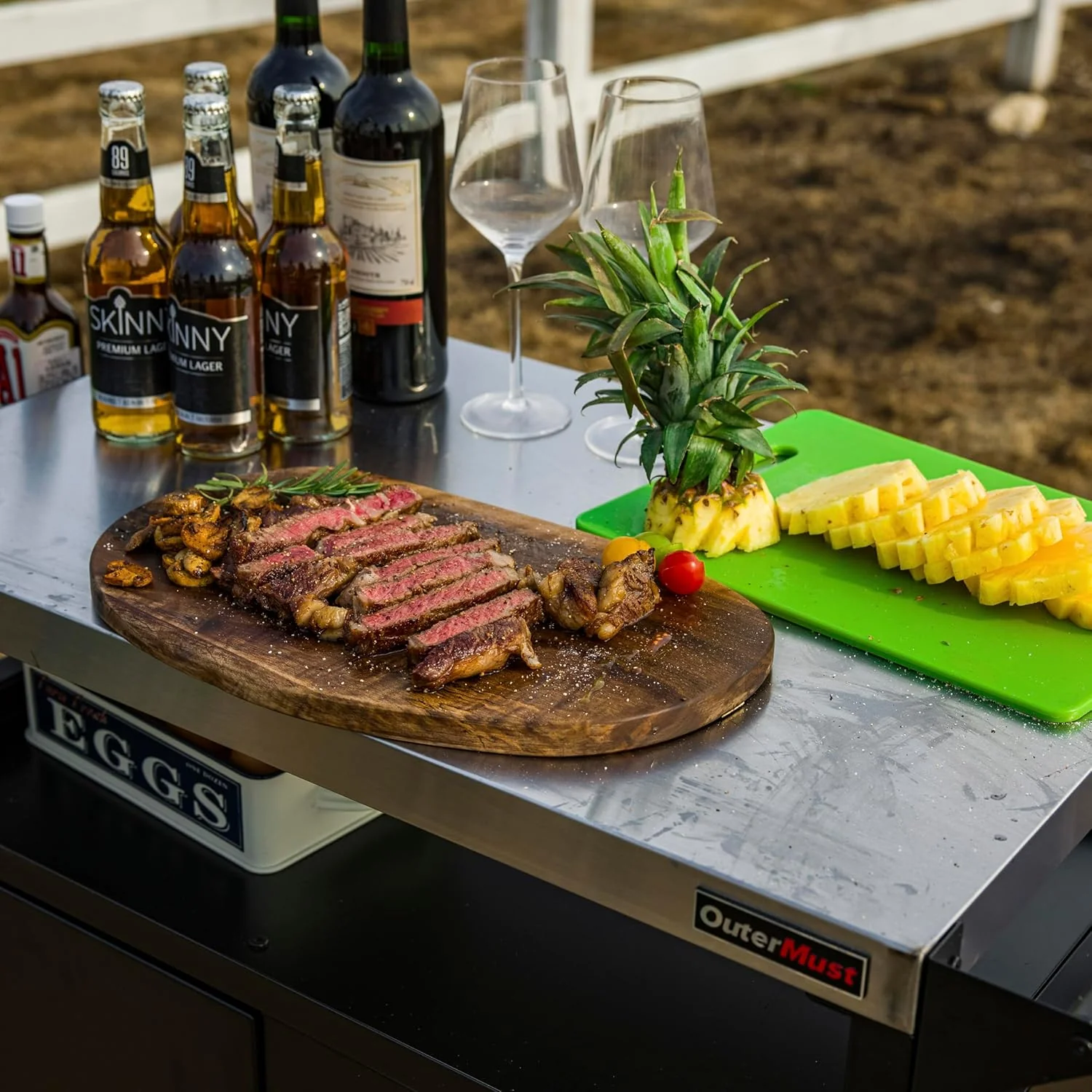 Outdoor Kitchen Cabinet Grill Table - Multifunctional Prep Table & Bar