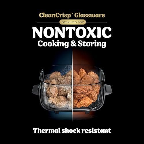 5-in-1 Glass Air Fryer | 450°F, Nontoxic, 4QT & 6-Cup Containers & Lids | Microwave, Freezer, Dishwasher Safe | Air Fry, Bake, Recrisp, Keep Warm | Brit. Racing Green