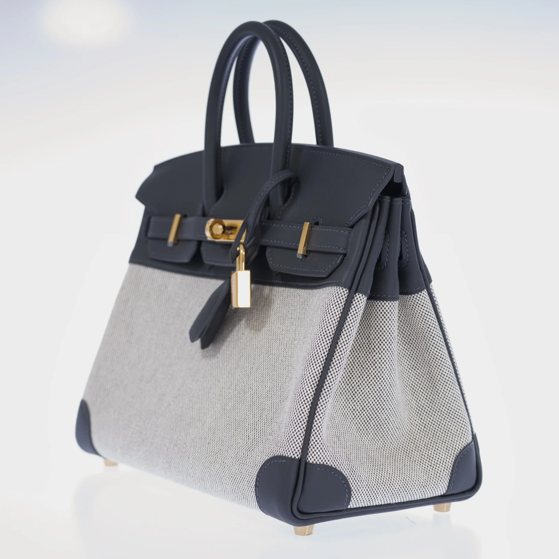 Hermès Birkin 25 Toile H Écru and Ardoise Swift Gold Hardware