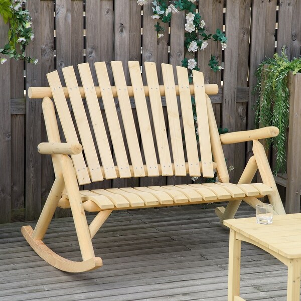 Slat Back Wooden Rocking Chair Porch Rocker Bench With Backrest