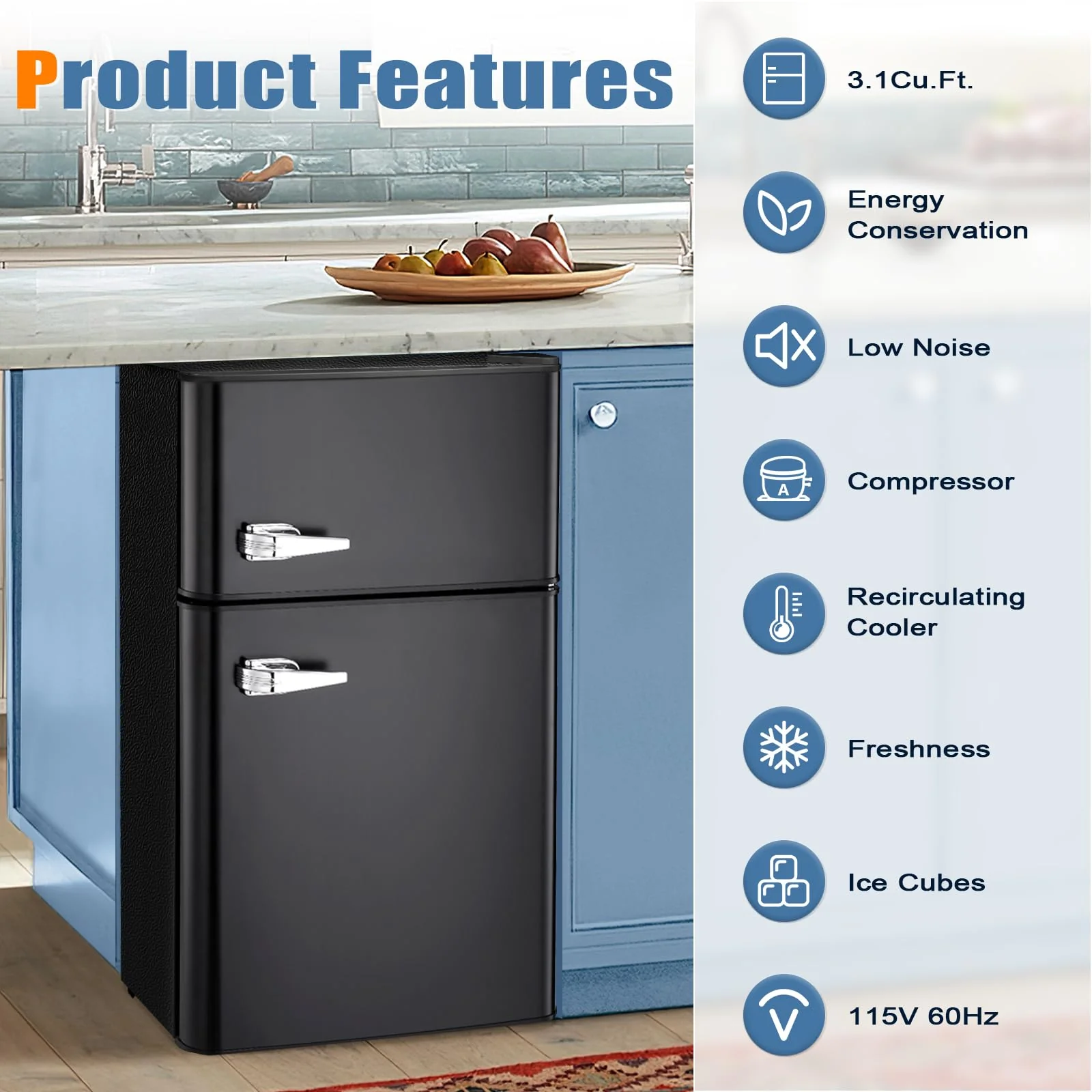 Kismile  Mini Fridge 3.1Cu.Ft Compact Refrigerator 2-Doors Freezer