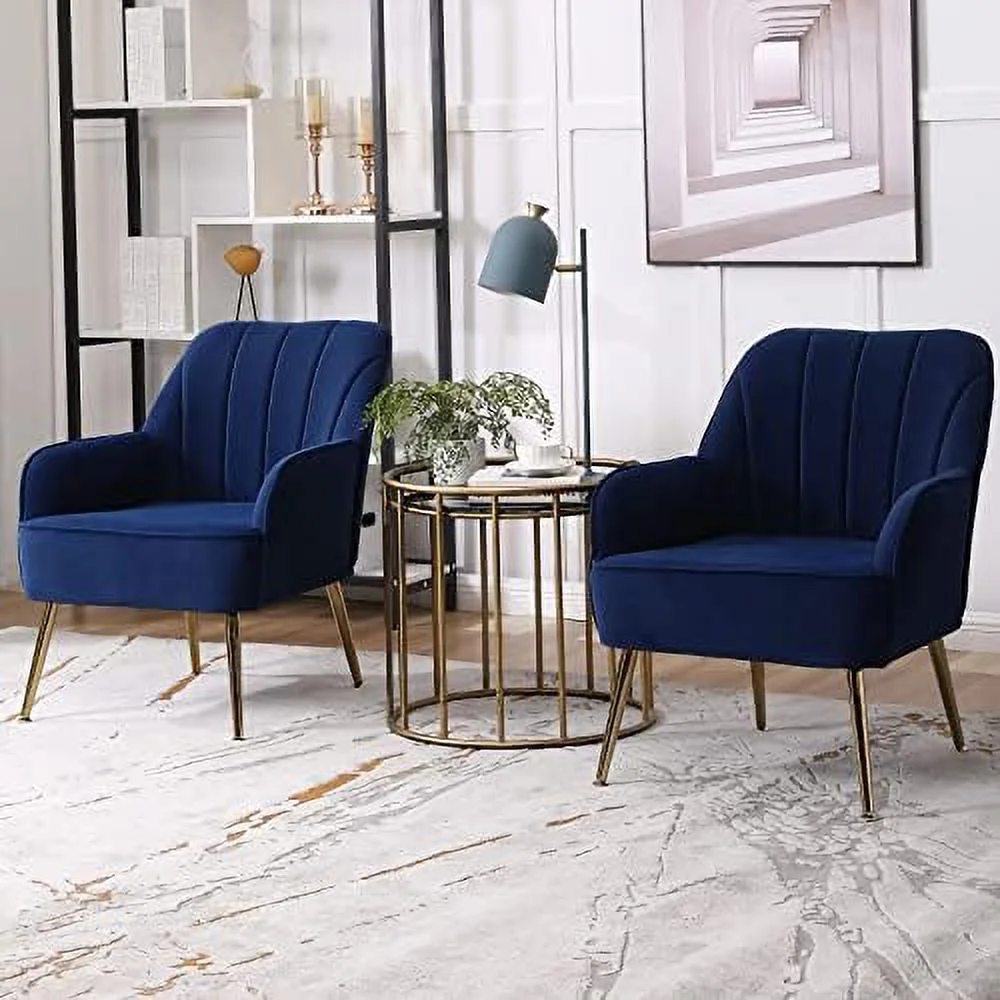 TJUNBOLIFE Velvet Modern Accent Chair  Comfy Upholstered Armchair Sherpa Cozy Single Sofa Chairs with Gold Metal Legs for Living Room Reading Bedroom Office(Black)