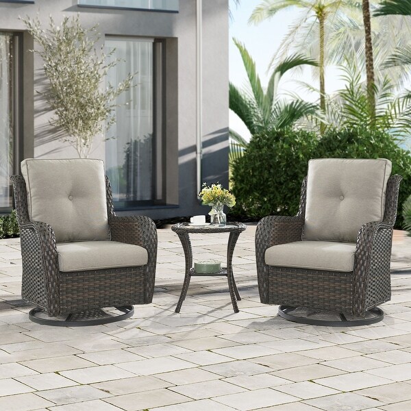 Outdoor 3piece Steel Wicker Swivel Chair Table Set