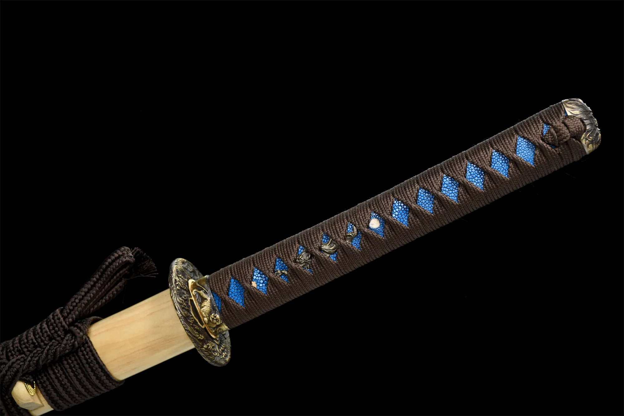 T10 Clay Tempered Katana – Natural Wood Saya, Full Tang