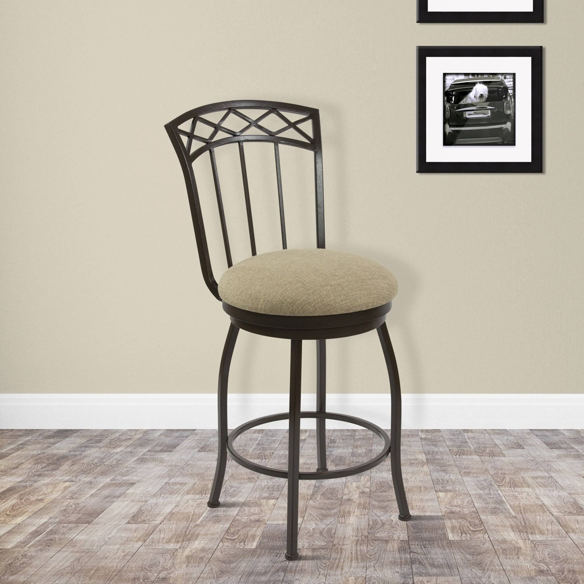 Taylor Gray Home Emily 30x22 Bar Height Metal Swivel Barstool in Geneva Pepper Fabric and Matte Black Finish
