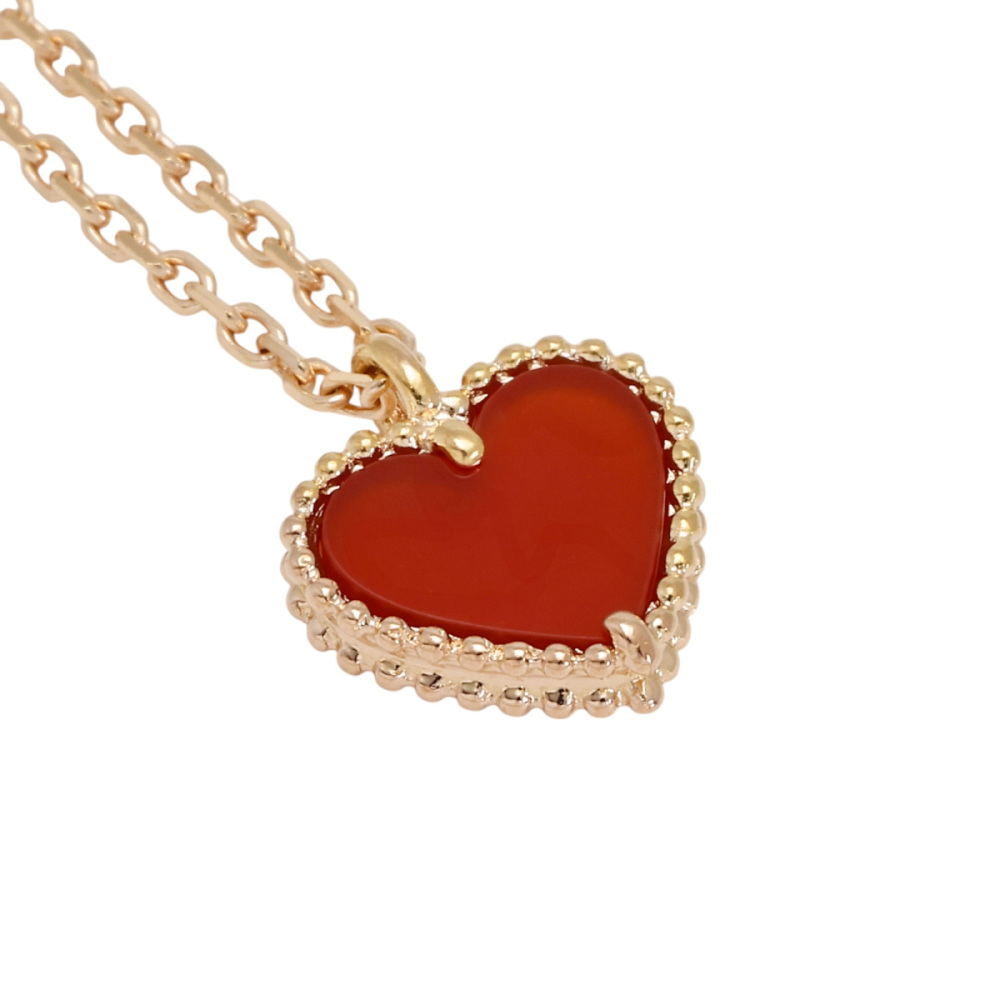Van Cleef & Arpels Sweetheart Heart Motif Necklace 18K Rose Gold Carnelian VCARN59N00