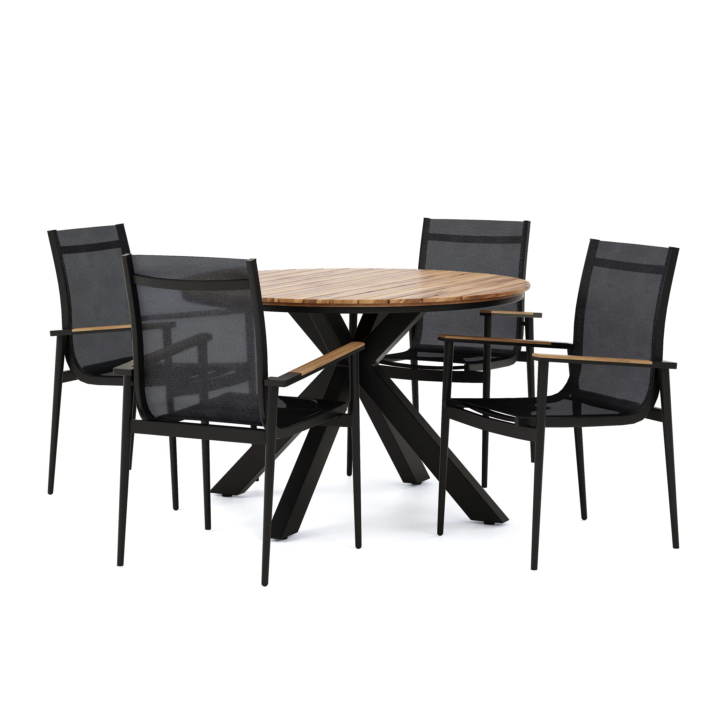 GDF Studio Norcrest Outdoor Mesh and Acacia Wood 5 Piece Dining Set, Black and Teak